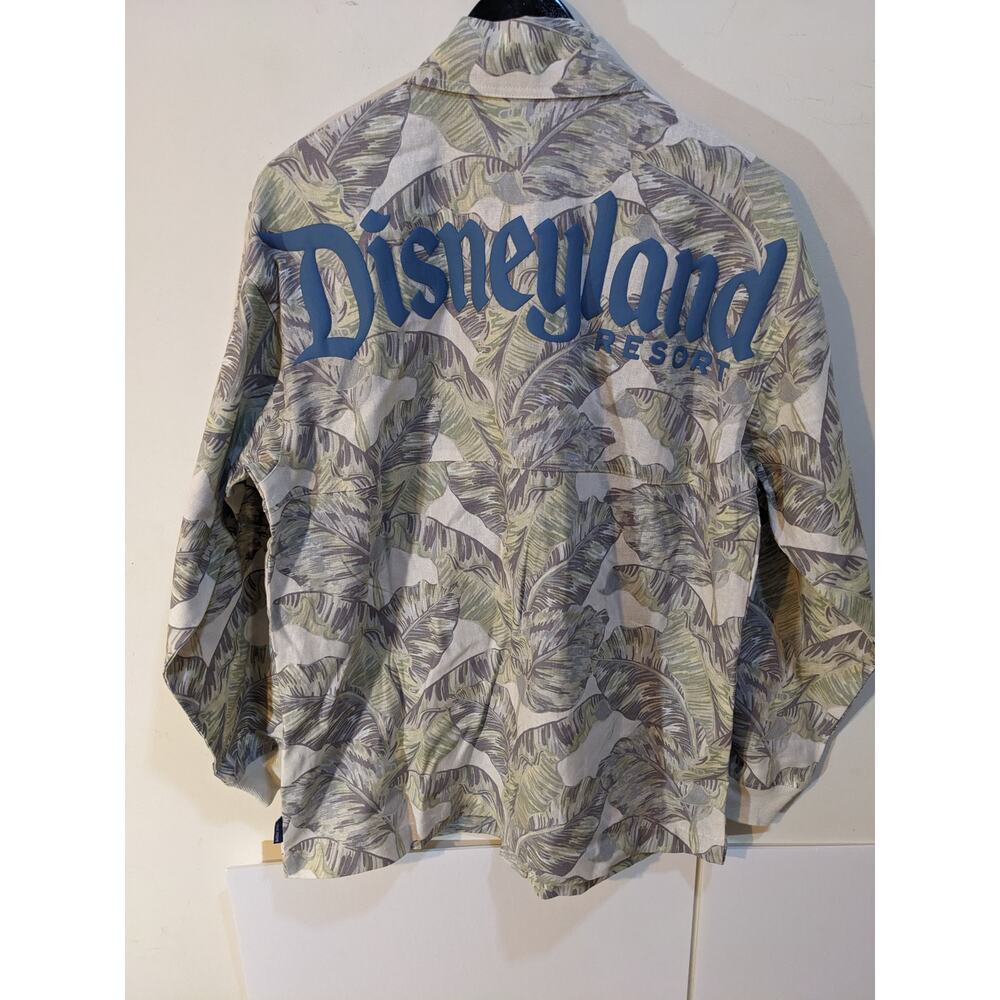 Disneyland Resort Linen Blend Palm Trees Floral Hawaiian Button Down Shirt Sz S